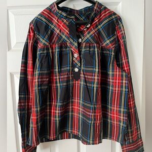 Festive Plaid long sleeve sleeve blouse with embellished buttons J Crew NWT